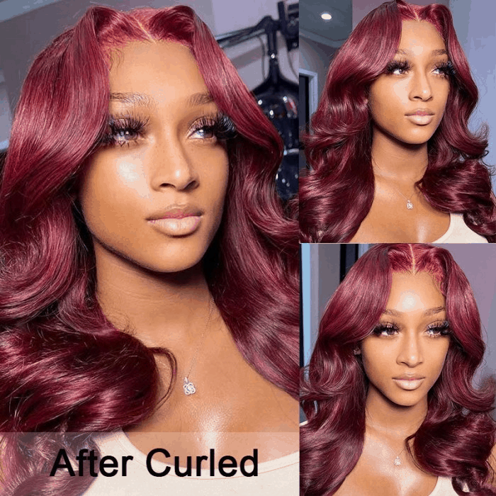 Incolorwig 99J Straight Human Hair Wig Pre-plucked 13*4 Lace Front Wig Red Wig With Baby Hair