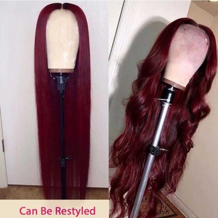 Incolorwig 99J Straight Human Hair Wig Pre-plucked 13*4 Lace Front Wig Red Wig With Baby Hair