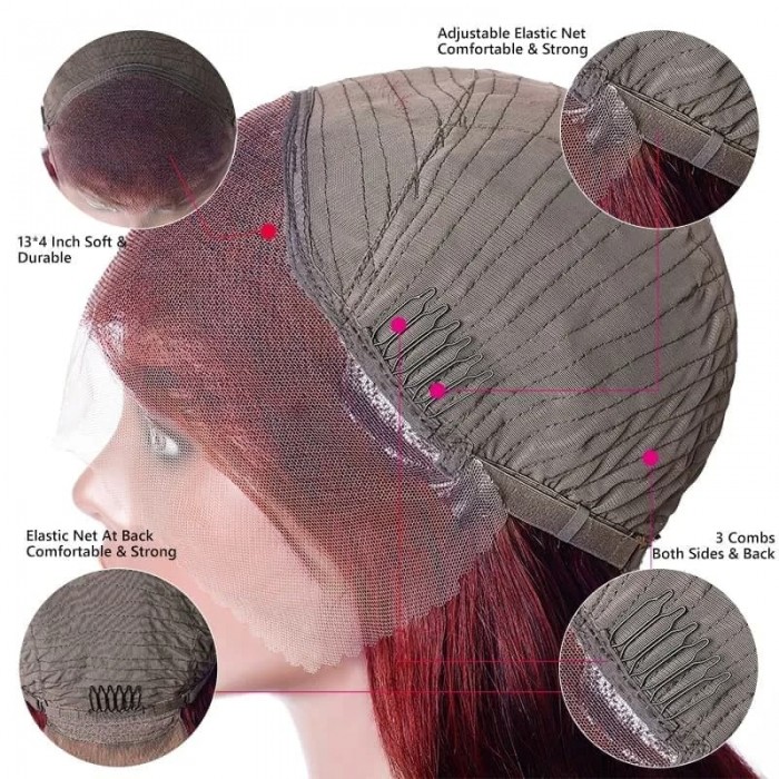 Incolorwig 99J Straight Human Hair Wig Pre-plucked 13*4 Lace Front Wig Red Wig With Baby Hair