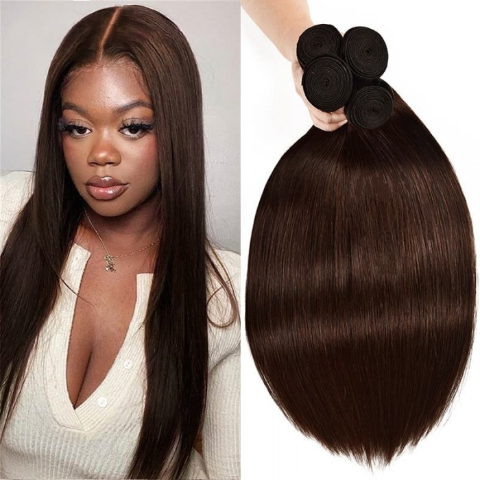 Incolorwig Virgin Brazilian Straight Human Hair #2 Dark Brown 4 Bundles Hair Weave   