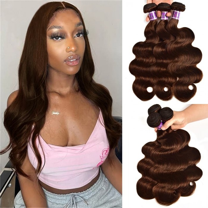 Incolorwig 3 Bundles Peruvian Human Hair Weave 100% Human hair  #4 Medium Brown Body Wave Hair