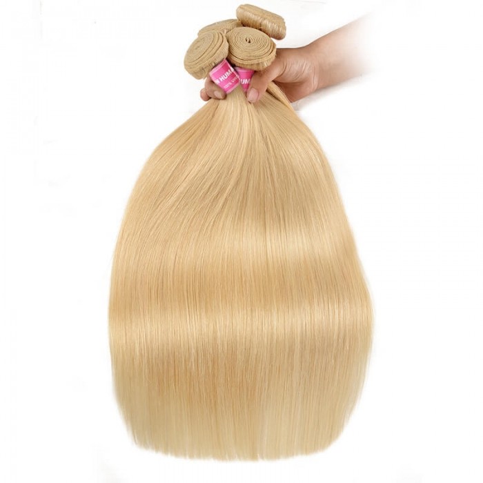 Incolorwig 100% Brazilian Human Hair # 613 Blonde Straigh Hair Weaves 3 Bundles