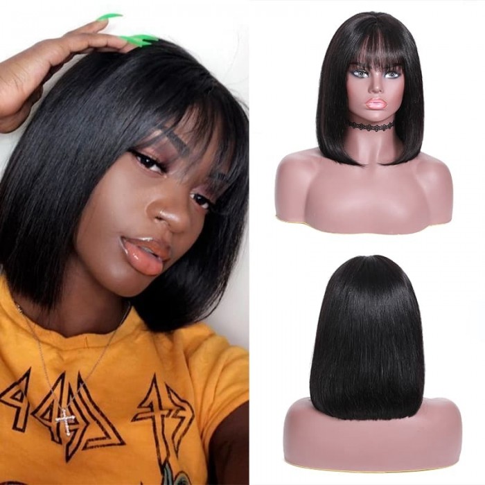 Incolorwig New Straight Bob Wig 13*4 Lace Frontal Human Hair Wig With Bangs