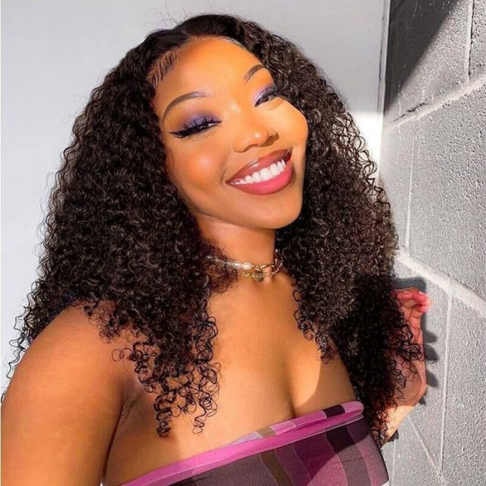 Incolorwig Kinky Curly Glueless Wigs Full Color Human Hair Wigs 150% Density Color #2