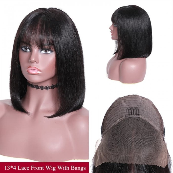 Incolorwig New Straight Bob Wig 13*4 Lace Frontal Human Hair Wig With Bangs