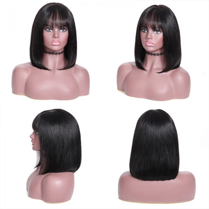 Incolorwig New Straight Bob Wig 13*4 Lace Frontal Human Hair Wig With Bangs