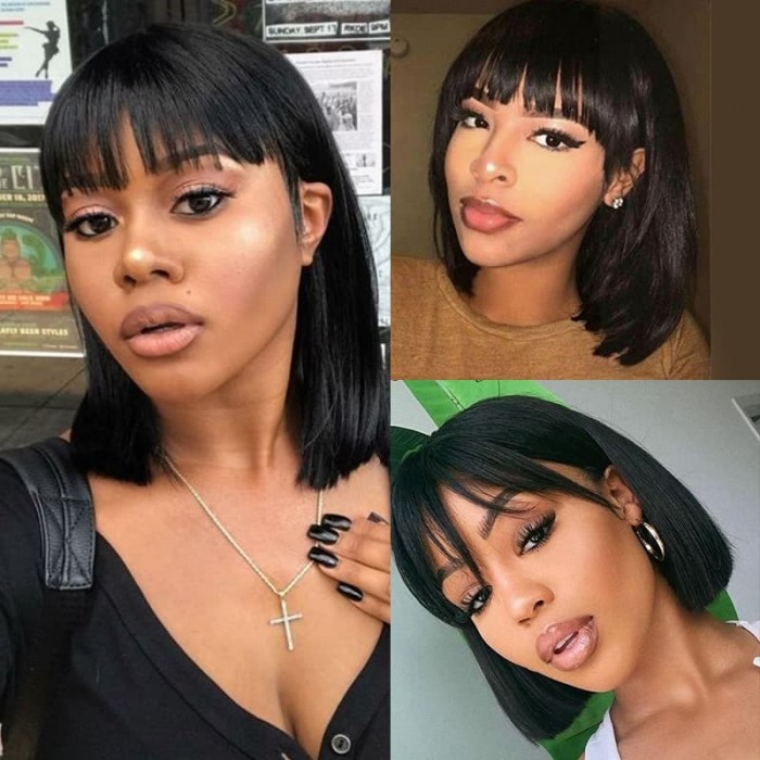 Incolorwig New Straight Bob Wig 13*4 Lace Frontal Human Hair Wig With Bangs