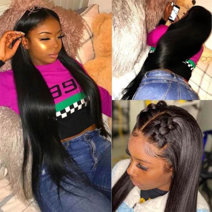 Incolorwig 150% Density Long Straight 13x4 Lace Front Wigs Virgin Human Hair Wig With Baby Hair