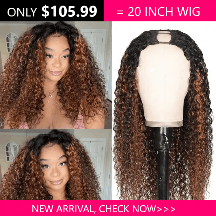 Incolorwig Queen's Day Sale Flash Sale #FB30 Balayage Curly U Part Wig 20 Inch