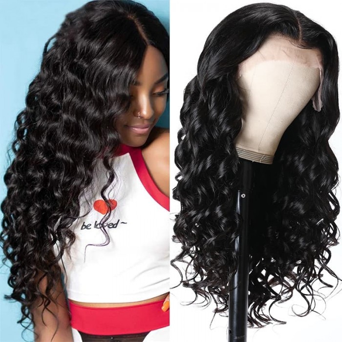 Incolorwig Loose Wave Long Wig Natural Black 13x4 Lace Front Wig Pre Plucked With Baby Hair For Women