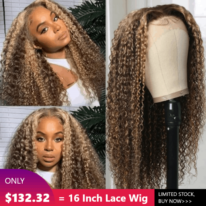 Incolorwig Flash Sale 5 Lots Only 13x4 Lace Frontal Wig Pre Plucked Jerry Curl Honey Blonde Highlight Color Wig 