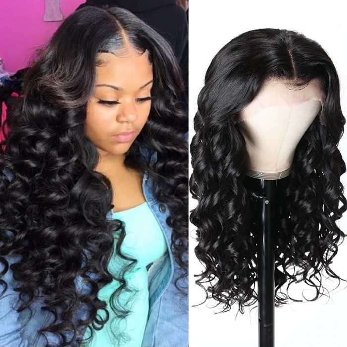 Incolorwig Loose Wave Long Wig Natural Black 13x4 Lace Front Wig Pre Plucked With Baby Hair For Women