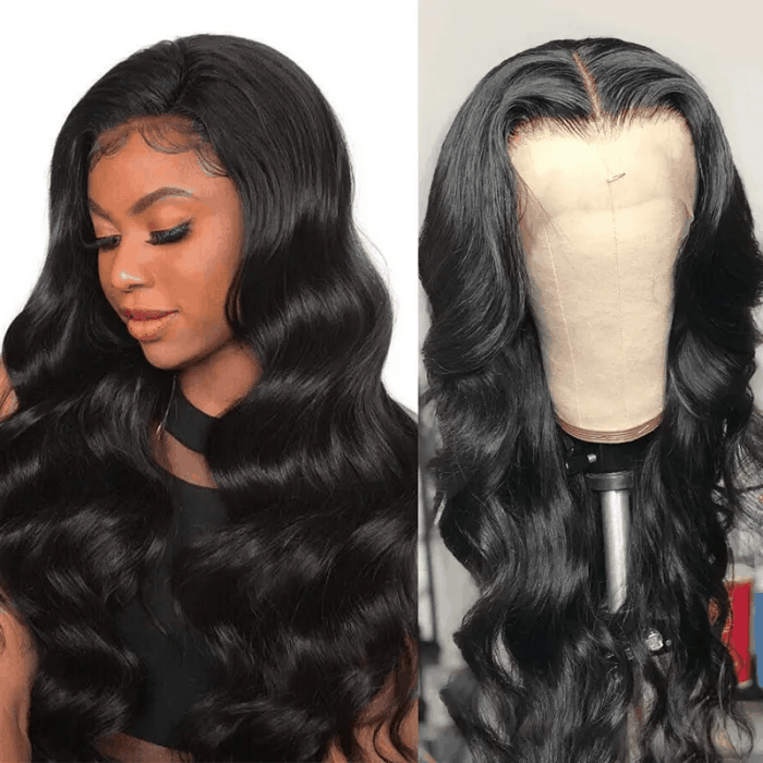 Hot Selling Natural Color Body Wave 150% Density Hairline Lace Wigs 16 Inch