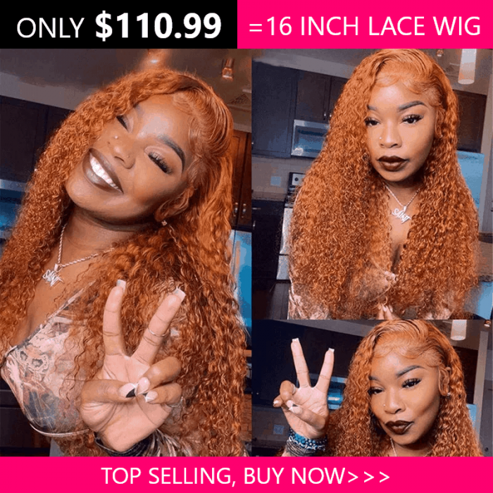 Incolorwig Queen's Day Flash Sale Ginger Orange Water Wave Wigs 16 Inch T Part Lace Wigs 
