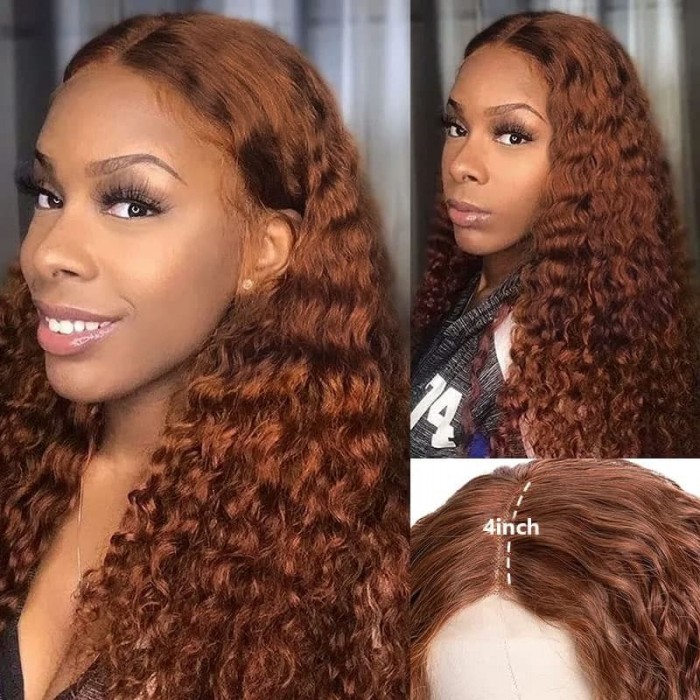 Incolorwig #30 Color Jerry Curly Lace Part Hairline Wig 13x4 Lace Front Wigs 150% Density