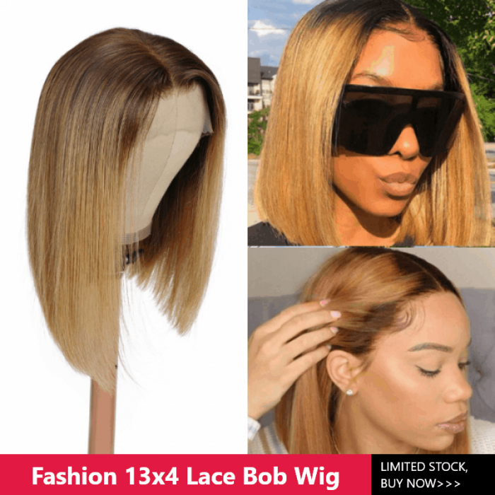 Incolorwig Flash Sale 3 Lots Only Ombre Golden Blonde Straight Bob Wig 13X4 Lace Front Wig With Brown Roots