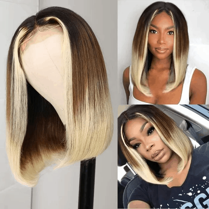 Incolorwig #T1B/4/613 Ombre Bob Wigs T Part Wig 10 Inch