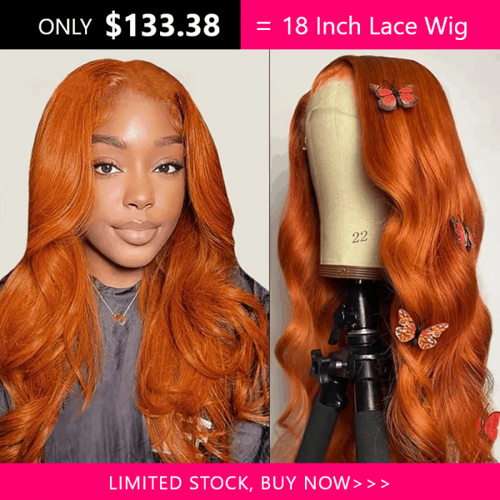 Incolorwig Flash Sale 18 Inch Orange Ginger Color 13*4 Lace Front Wigs Body Wave Wig