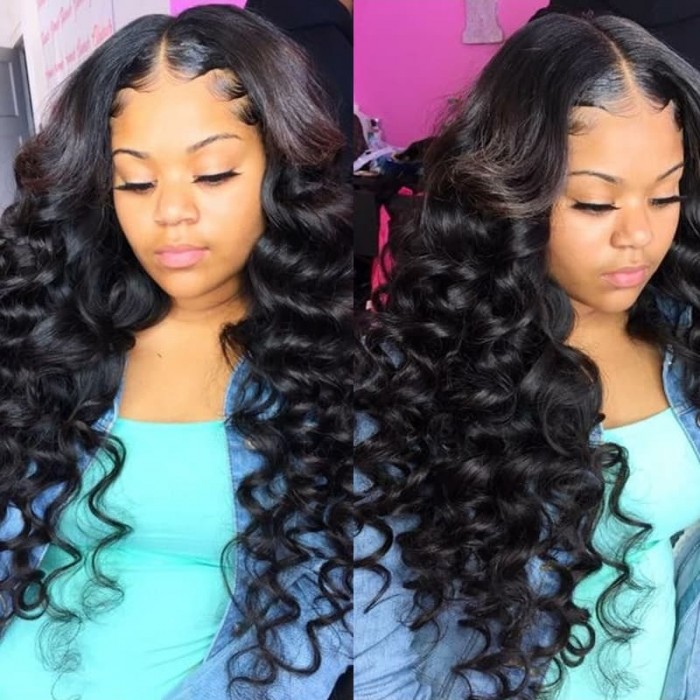 Incolorwig Loose Wave Long Wig Natural Black 13x4 Lace Front Wig Pre Plucked With Baby Hair For Women