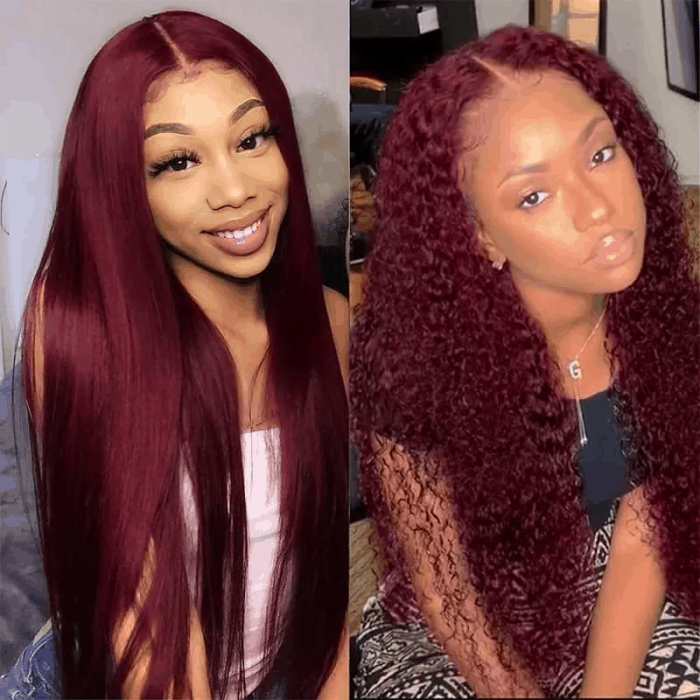 Incolorwig Friday  Flash Sale 16 Inch 3 Lots ONLY 99J Burgundy Lace Part Wig Colored Curly Wig