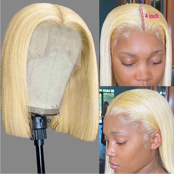 Incolorwig Remy Wig Transparent Lace Short Bob Wig #613 Blonde 4×4 Lace Closure Wigs