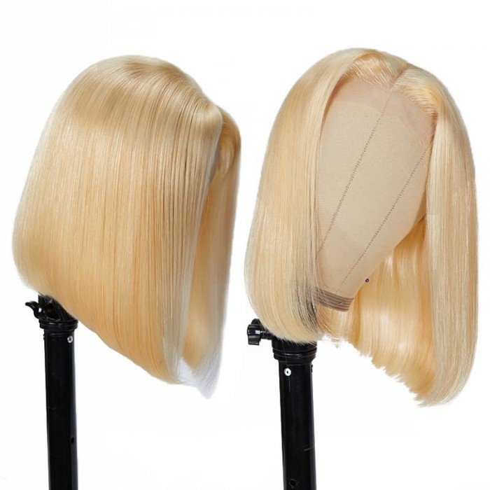 Incolorwig Remy Wig Transparent Lace Short Bob Wig #613 Blonde 4×4 Lace Closure Wigs