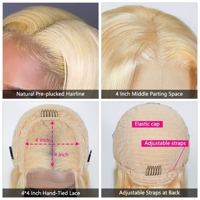 Incolorwig Remy Wig Transparent Lace Short Bob Wig #613 Blonde 4×4 Lace Closure Wigs