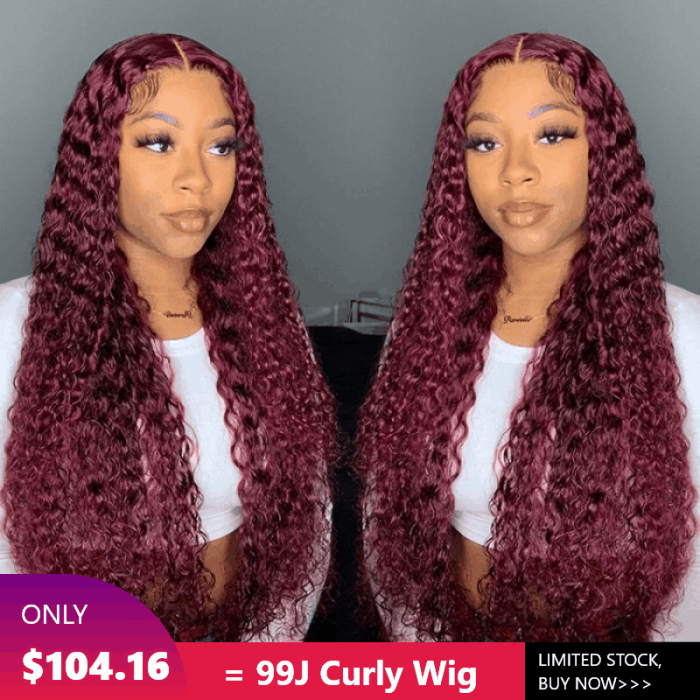 Incolorwig Friday  Flash Sale 16 Inch 3 Lots ONLY 99J Burgundy Lace Part Wig Colored Curly Wig