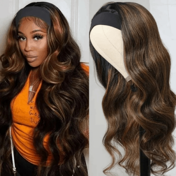 Incolorwig #FB30 Color Headband Wig Ombre Highlight Body Wave Wig 150% Density Wear And Go Wigs