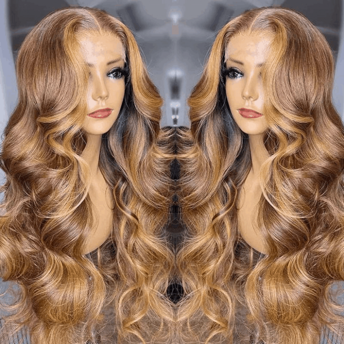 Incolorwig Ombre Highlight 13x4 Lace Front Wig Body Wave Human Hair Wig Honey Blonde Color
