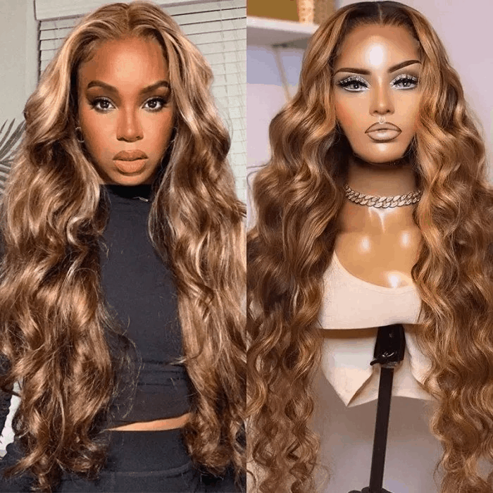 Incolorwig Ombre Highlight 13x4 Lace Front Wig Body Wave Human Hair Wig Honey Blonde Color
