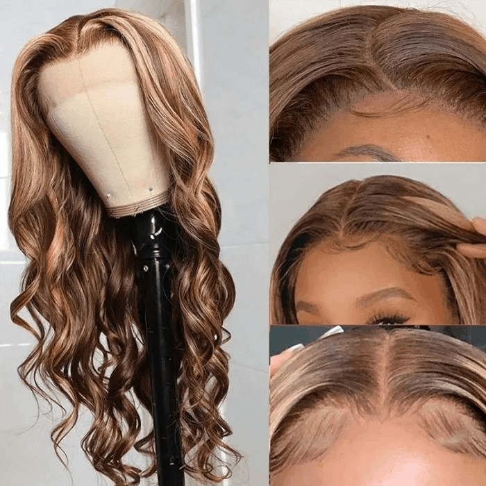 Incolorwig Ombre Highlight 13x4 Lace Front Wig Body Wave Human Hair Wig Honey Blonde Color