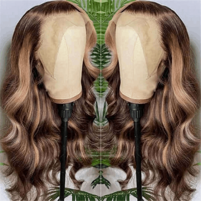 Incolorwig Ombre Highlight 13x4 Lace Front Wig Body Wave Human Hair Wig Honey Blonde Color