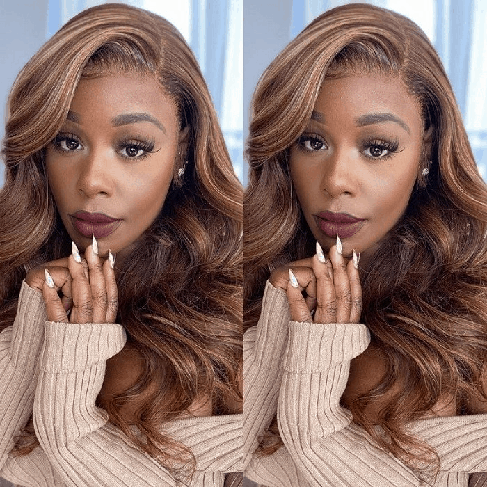 Incolorwig Ombre Highlight 13x4 Lace Front Wig Body Wave Human Hair Wig Honey Blonde Color