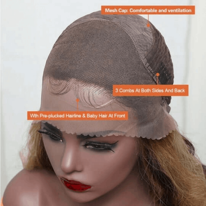 Incolorwig Ombre Highlight 13x4 Lace Front Wig Body Wave Human Hair Wig Honey Blonde Color