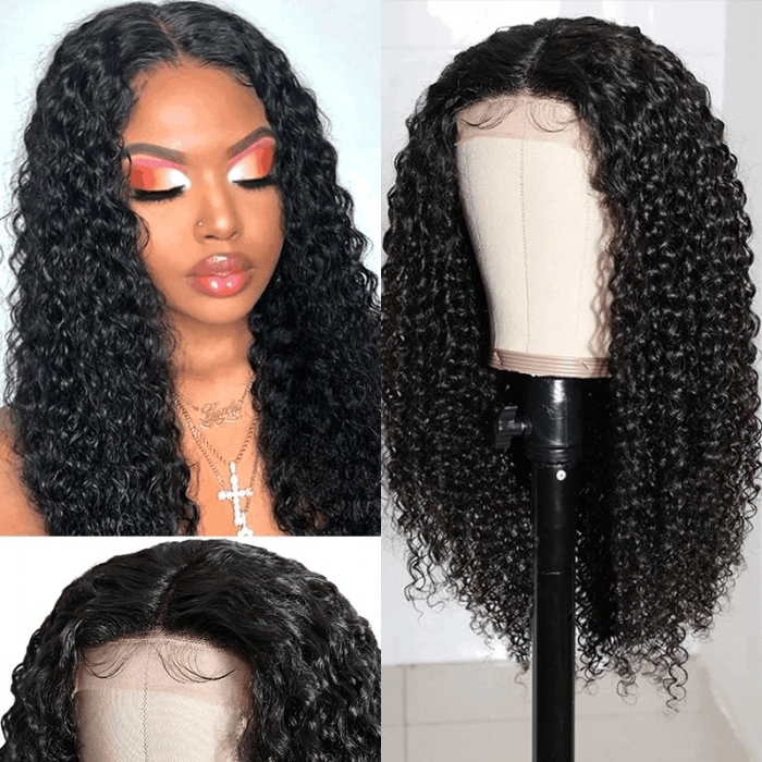 Incolorwig Jerry Curly 4x4 Lace Closure Wigs Human Virgin Hair Pre Plucked Natural Hairline 150% Density