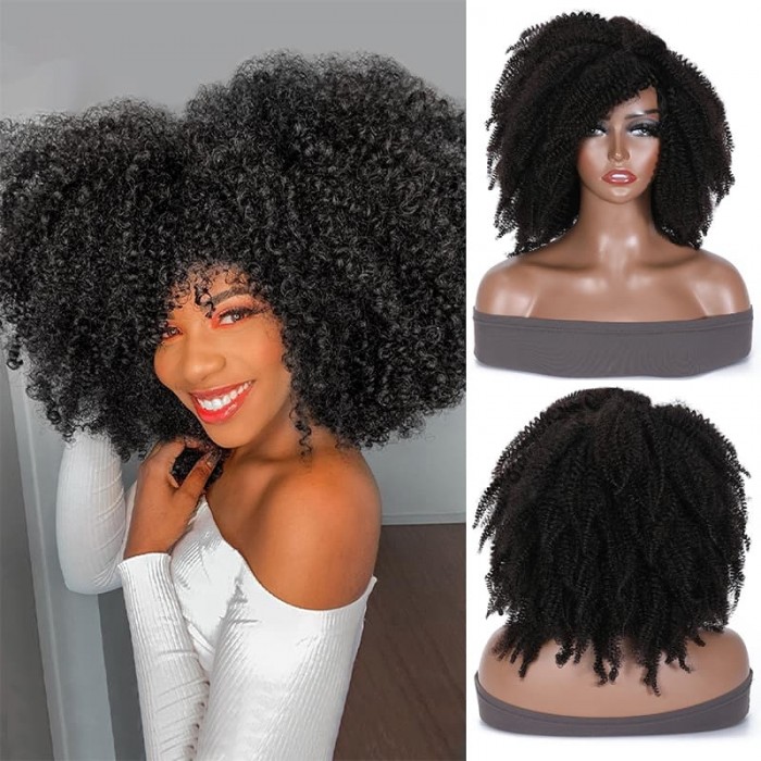 Incolorwig Short Curly Afro Wigs Glueless Human Hair Wigs 200% Density Remy Hair African American Wigs