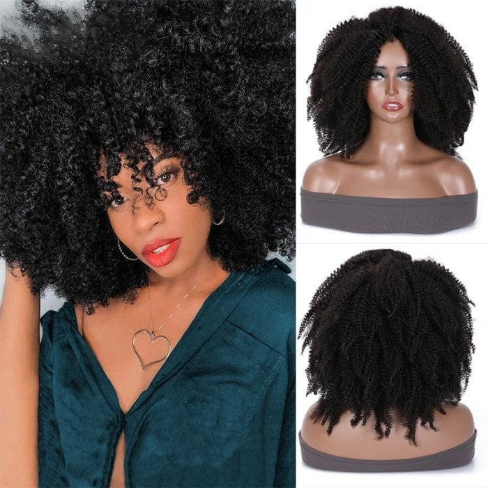 Incolorwig Short Curly Afro Wigs Glueless Human Hair Wigs 200% Density Remy Hair African American Wigs