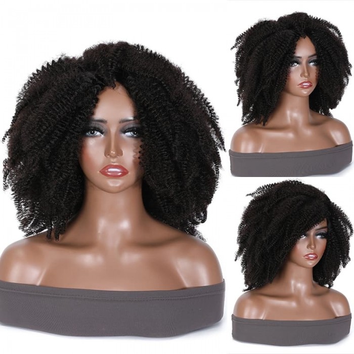 Incolorwig Short Curly Afro Wigs Glueless Human Hair Wigs 200% Density Remy Hair African American Wigs
