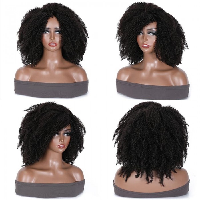 Incolorwig Short Curly Afro Wigs Glueless Human Hair Wigs 200% Density Remy Hair African American Wigs