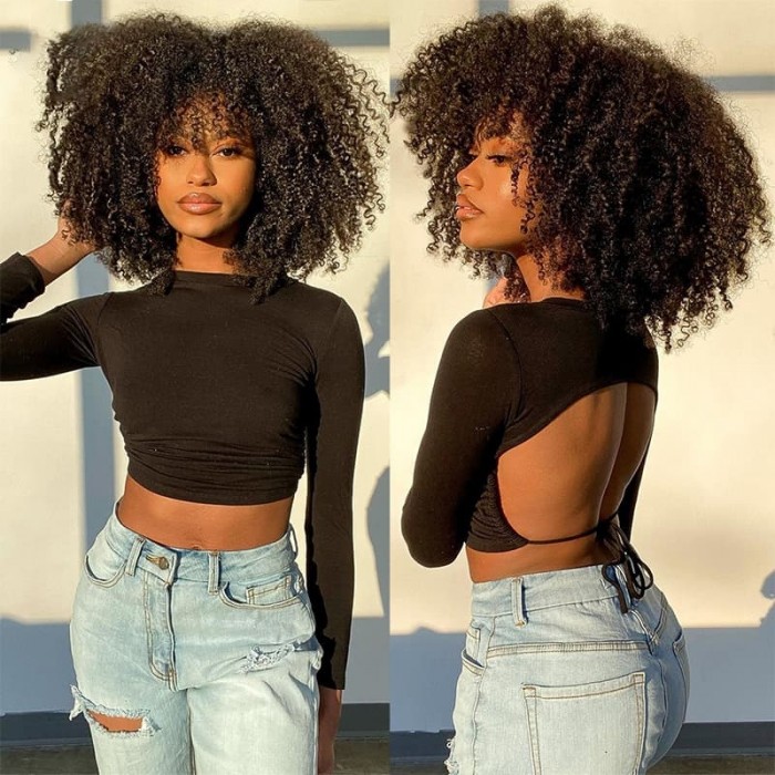 Incolorwig Short Curly Afro Wigs Glueless Human Hair Wigs 200% Density Remy Hair African American Wigs