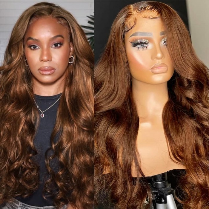 Incolorwig Auburn Brown Loose Wave 13x4 Lace Front Wigs 180% Density Highlight Big Voluminous Curls Long Wig