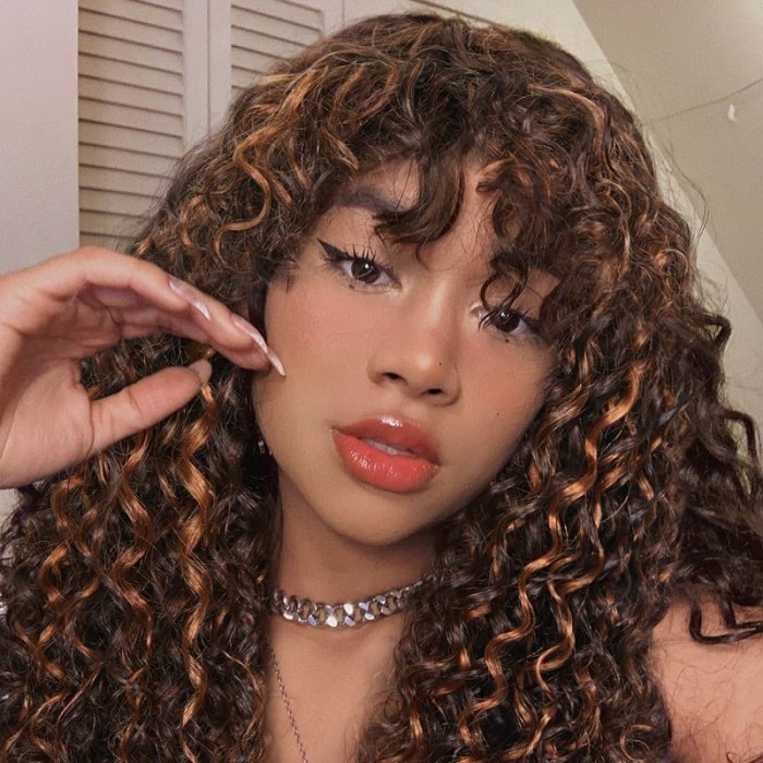 Incolorwig Balayage Highlights Colored Wig Deep Wave Short Bob Wig With Bangs