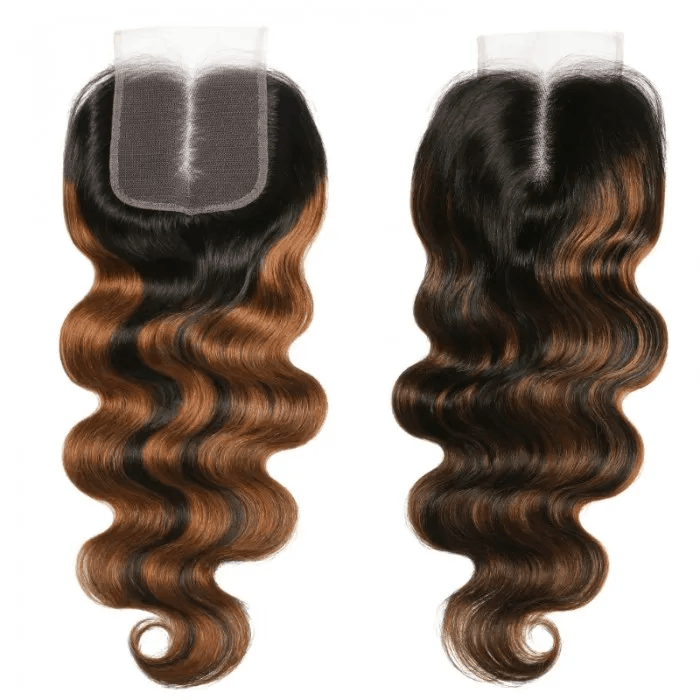 Incolorwig Brown Balayage Color Highlight Body Wave Human Hair 4 Bundles With 4x4 Lace Closure