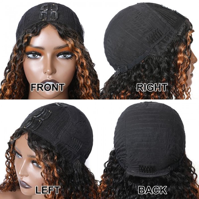 Incolorwig Balayage Highlight Color Wigs V Part Wig Jerry Curly Beginner Friendly Upgrade U Part Wig