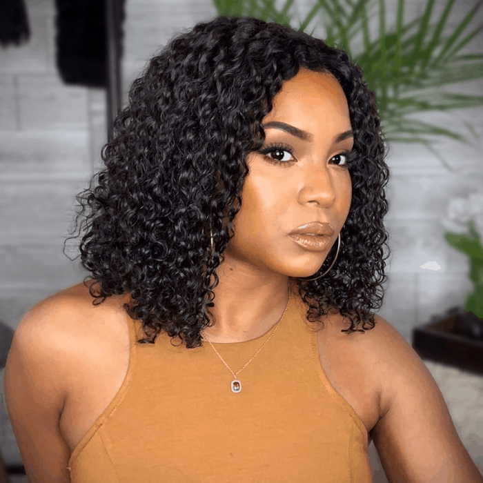 Incolorwig Fashion Short Cut Bob Wigs Natural Black Jerry Curly V Part Glueless Wigs For Women