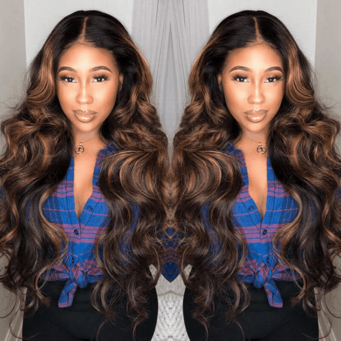 Incolorwig Body Wave Chocolate Brown V Part Wigs 150% Density Ombre Wigs Protective Style Wigs