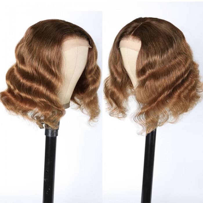 Incolorwig Ombre Honey Blonde Short Deep Wave Wig Brown Balayage 4x4 Lace Closure Highlight Wig