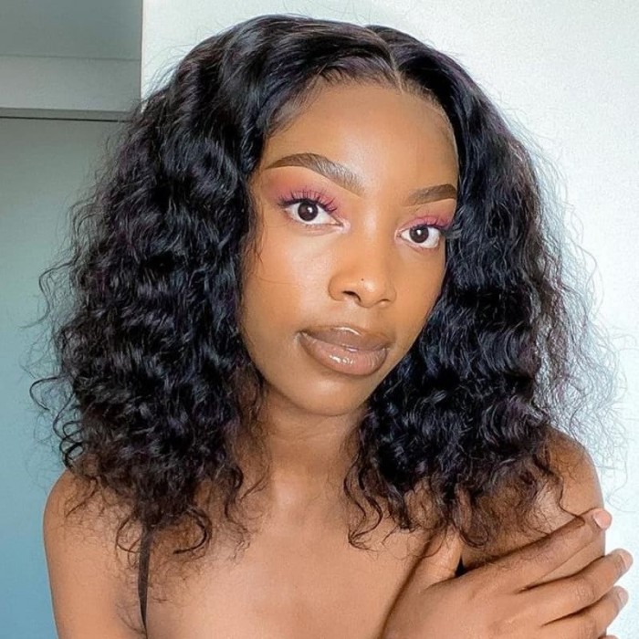 Incolorwig Natural Hairline Deep Wave 13x5 T Part Bob Wig Deep Curly Virgin Human Hair Glueless Lace Wig