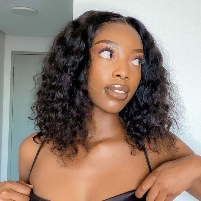 Incolorwig Natural Hairline Deep Wave 13x5 T Part Bob Wig Deep Curly Virgin Human Hair Glueless Lace Wig